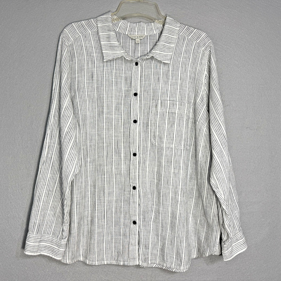 Lucky Brand Women's Cotton Blend Striped Shirt Size 1X Oversized Minimalist Boho - Picture 1 of 8